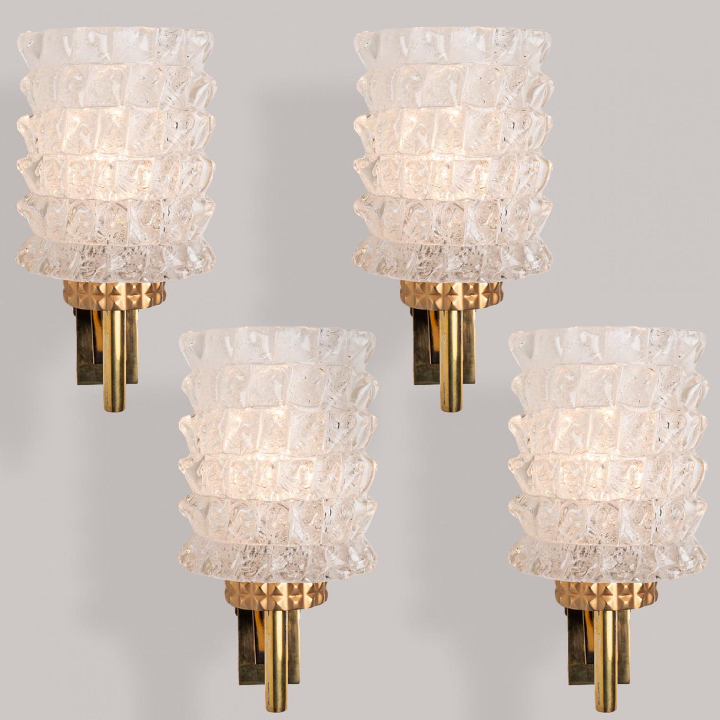 Other 1 of the 2 Pairs of Brass & Glass Wall Lights Hillebrand Germany, 1970s For Sale
