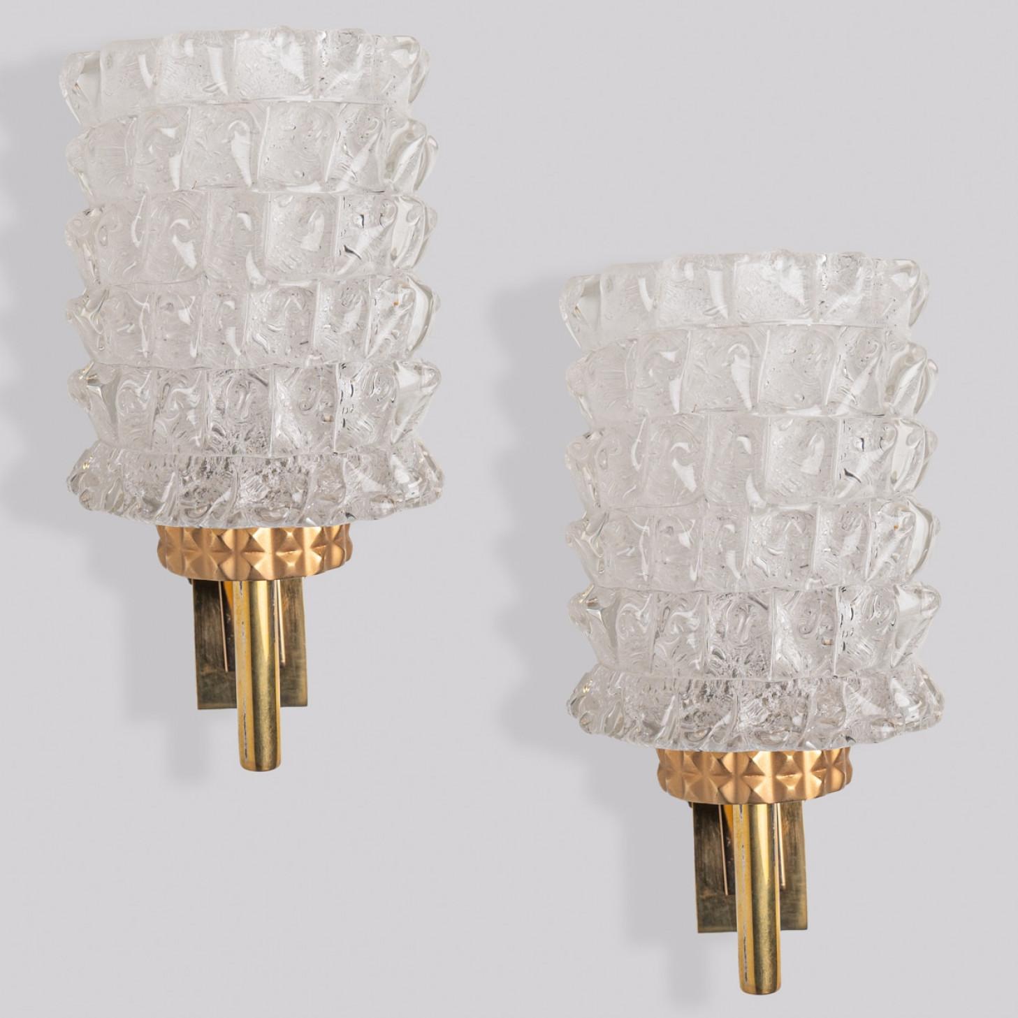 1 of the 2 Pairs of Brass & Glass Wall Lights Hillebrand Germany, 1970s For Sale 1