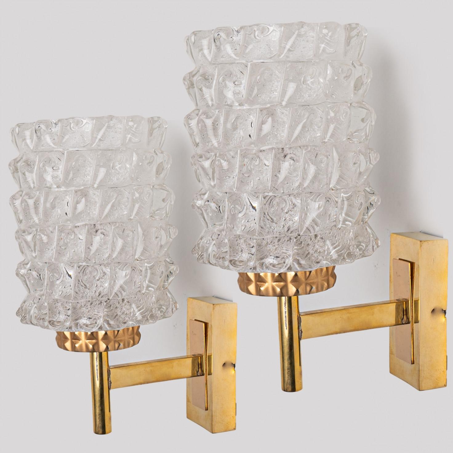 1 of the 2 Pairs of Brass & Glass Wall Lights Hillebrand Germany, 1970s For Sale 2