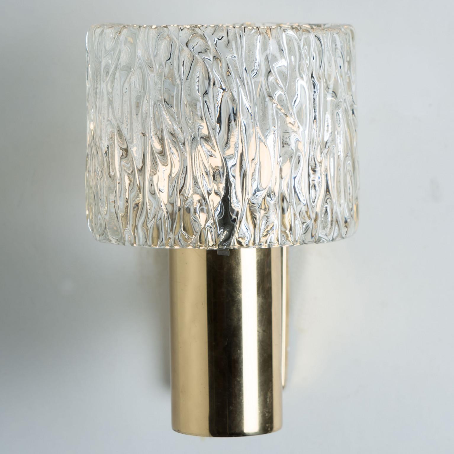 Brass 1 of the 2 Pairs of Glass Torch Wall Sconces by Fagerlund, 1960 For Sale