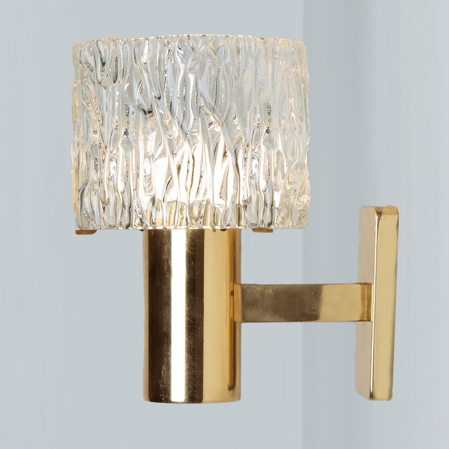 Brass 1 of the 2 Pairs of Glass Torch Wall Sconces by Fagerlund, 1960 For Sale