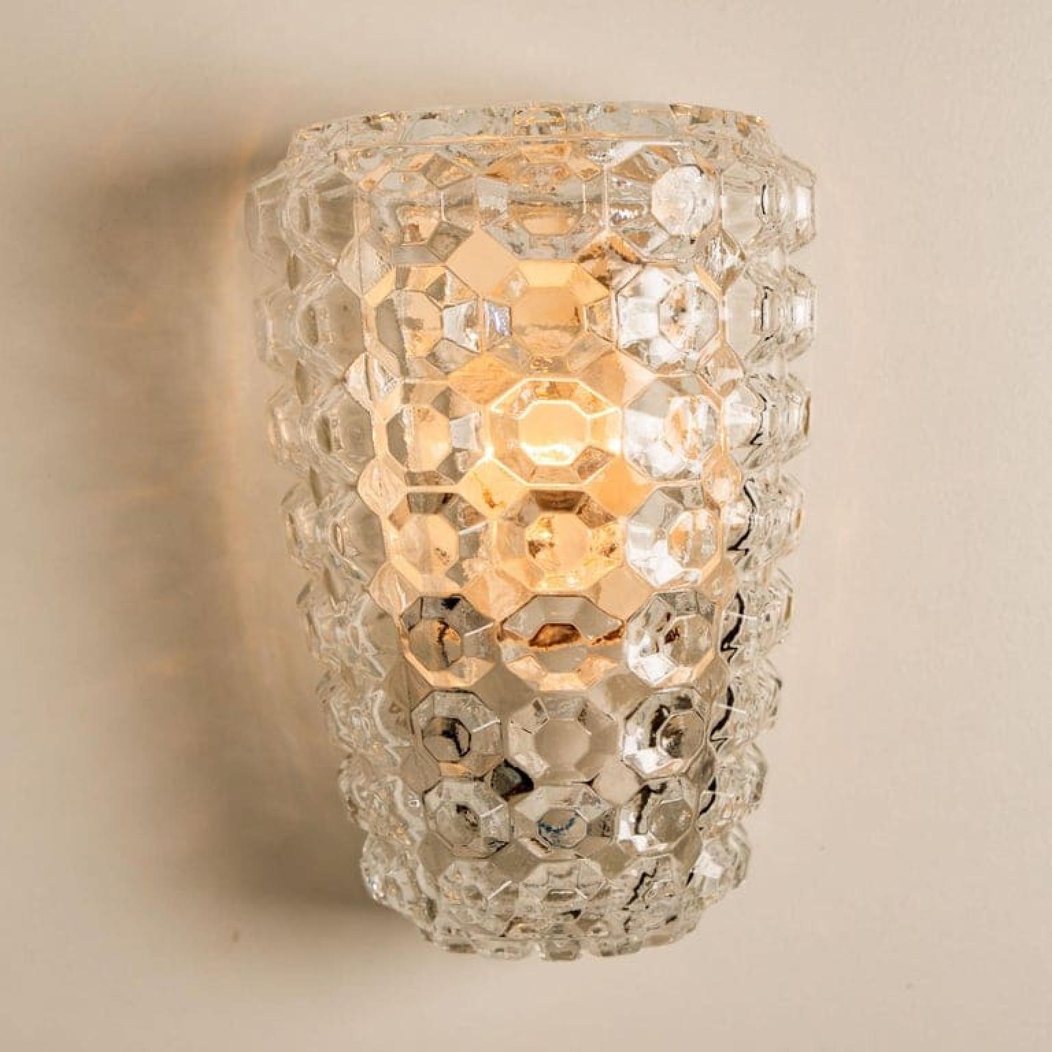 Brass 1 of the 2 Pairs of Glass Wall Lights Sconces by Tynell for Glashütte, 1960 For Sale