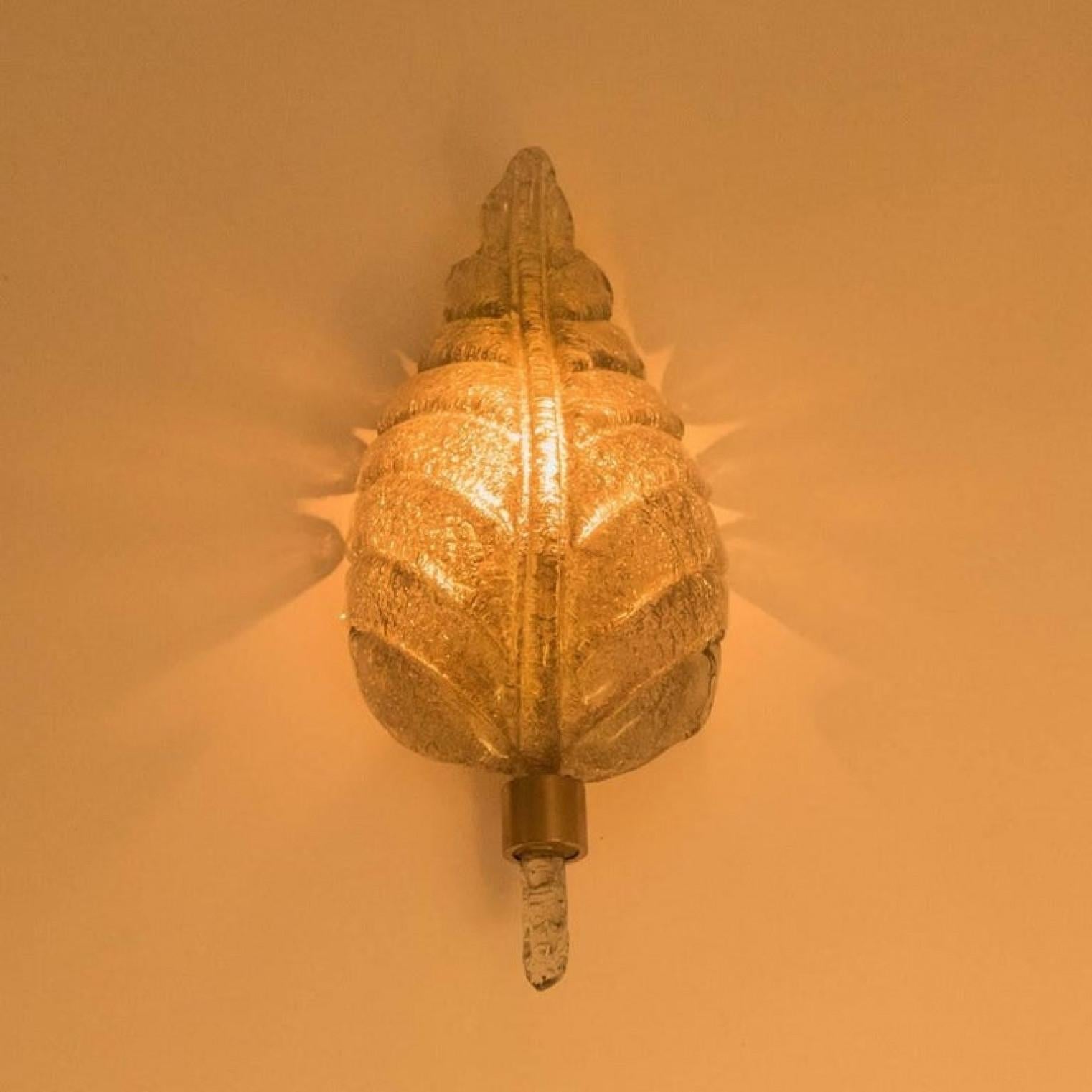 Brass 1 of the 2 Pairs of Large Wall Sconces Barovier & Toso Gold Glass Murano, 1960 For Sale