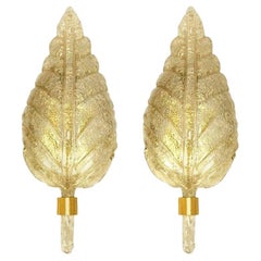 1 of the 2 Pairs of Large Wall Sconces Barovier & Toso Gold Glass Murano, 1960