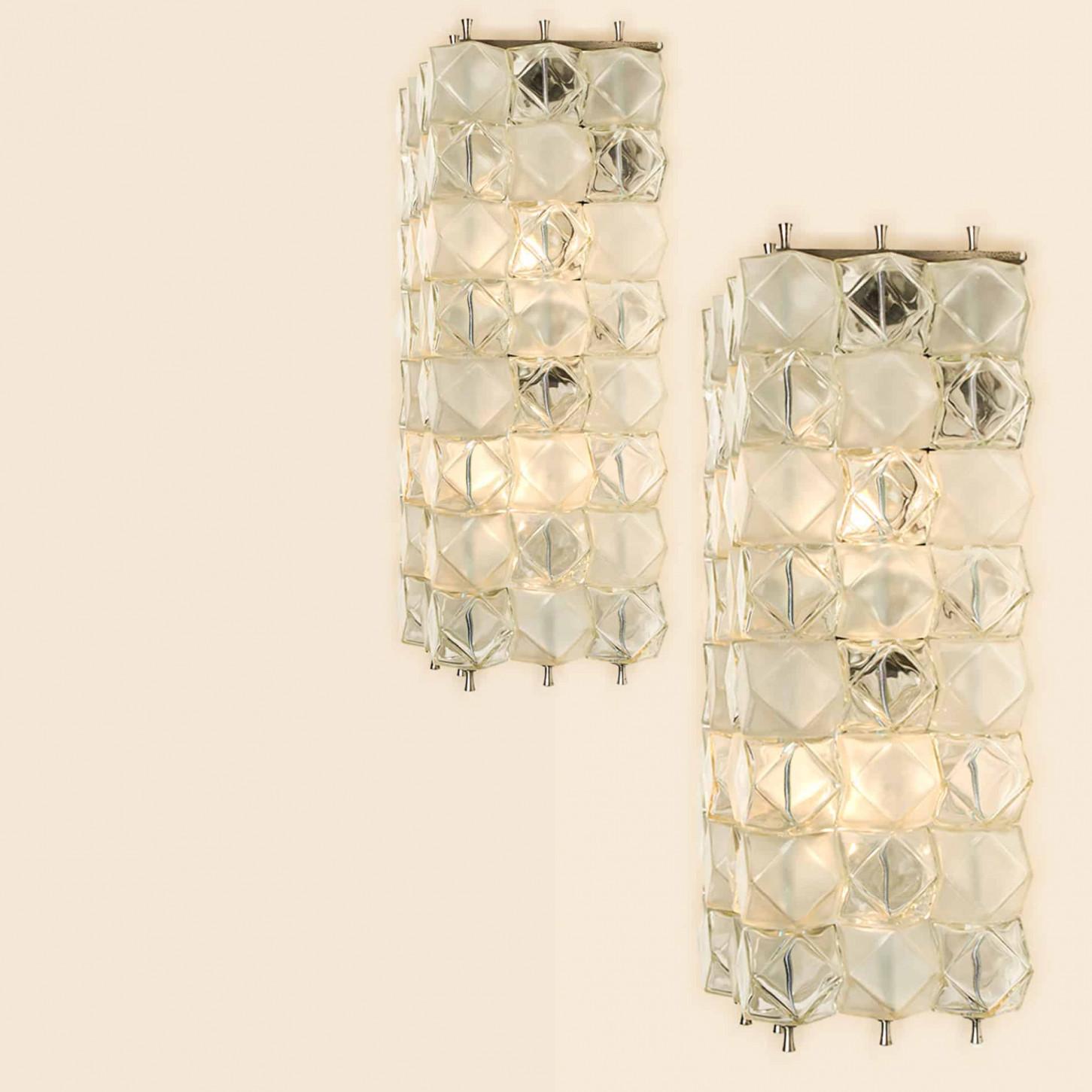 Verre 1 des 2 paires de lampes murales XL Filvem Voghera Crystal et nickelé en vente