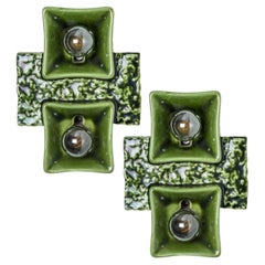 1 of the 2 Pan Ceramics Green Textured Square Wall Lights, 1960s