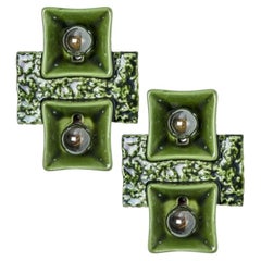 1 der 2 Pan Ceramics Green Textured Square Wall Lights, 1960er Jahre