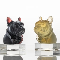 1 of the 2 Pate de Verre Bulldog Sculptures by Daum, France