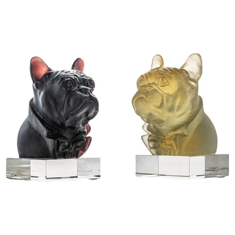 1 de las 2 esculturas Bulldog Pate de Verre de Daum, Francia en venta