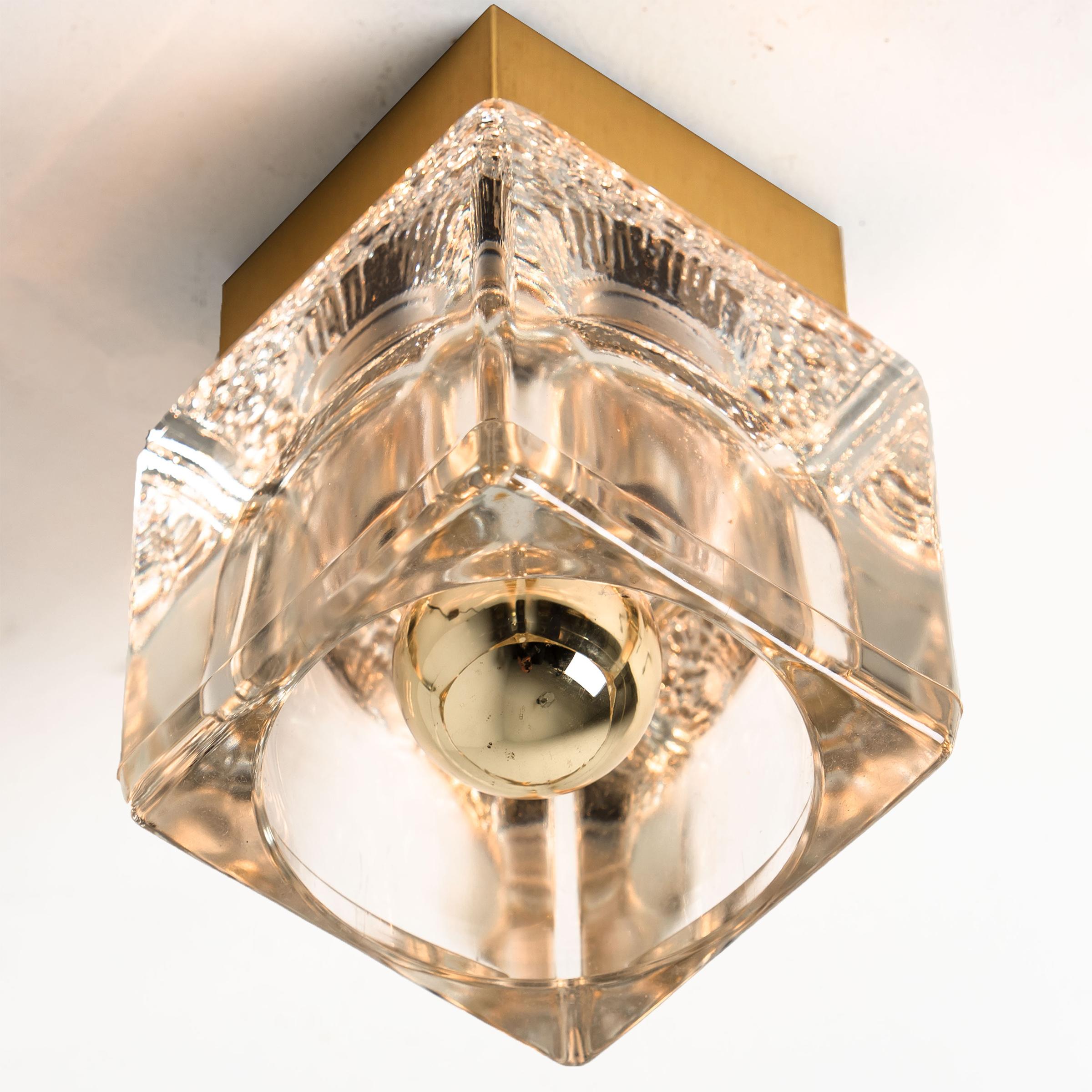 Several Peill & Putzler Wall or Ceiling Lights Brass and Glass Cubes, 1970s For Sale 3