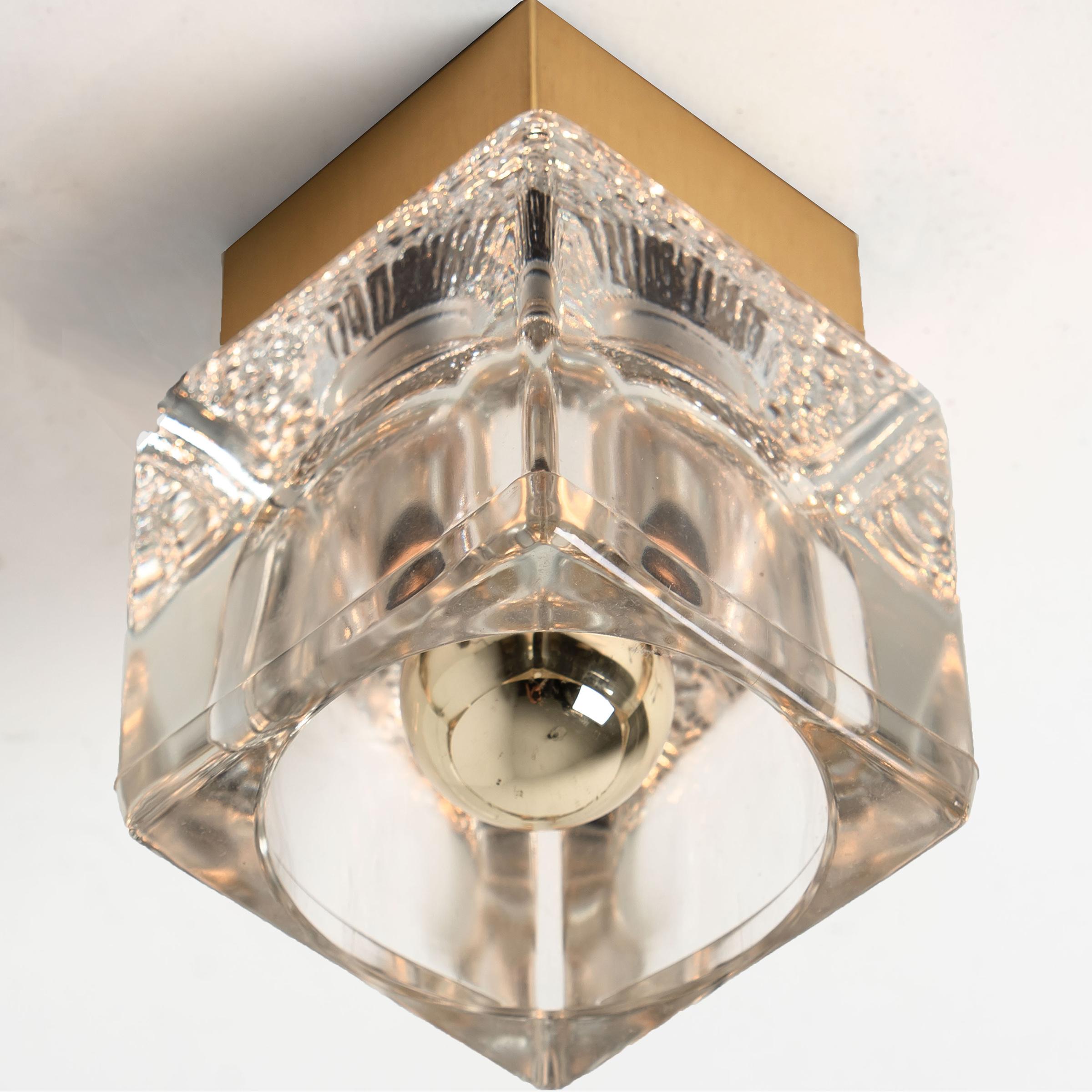 Several Peill & Putzler Wall or Ceiling Lights Brass and Glass Cubes, 1970s For Sale 4