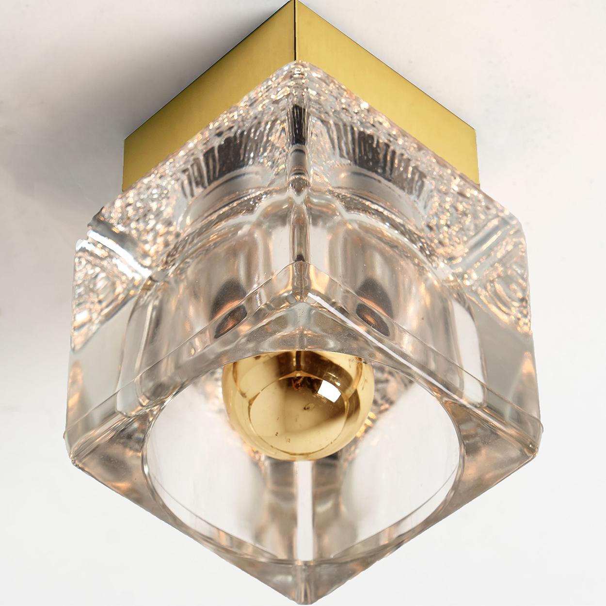 Several Peill & Putzler Wall or Ceiling Lights Brass and Glass Cubes, 1970s For Sale 9