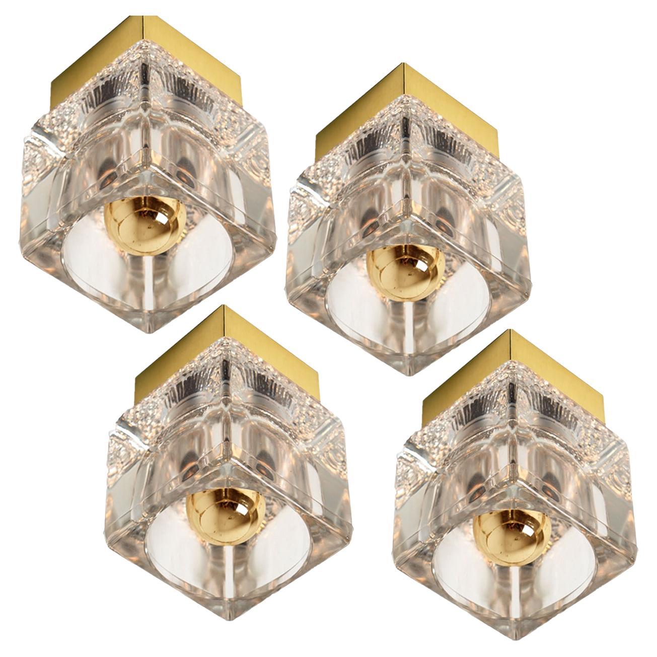 Several Peill & Putzler Wall or Ceiling Lights Brass and Glass Cubes, 1970s For Sale 7