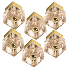Vintage Several Peill & Putzler Wall or Ceiling Lights Brass and Glass Cubes, 1970s