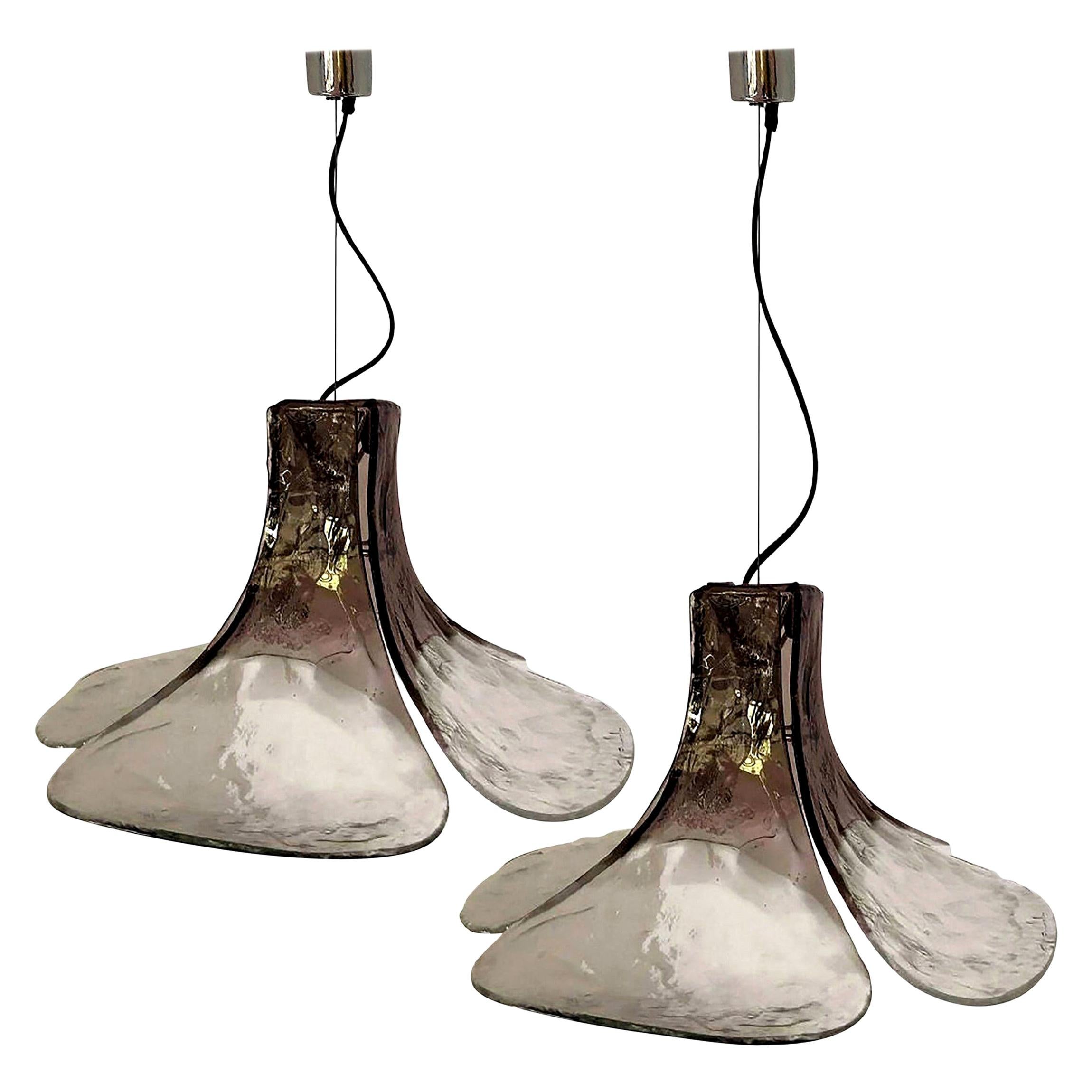 1 of the 2 Pendant Lamps Model LS185 by Carlo Nason for Mazzega For Sale