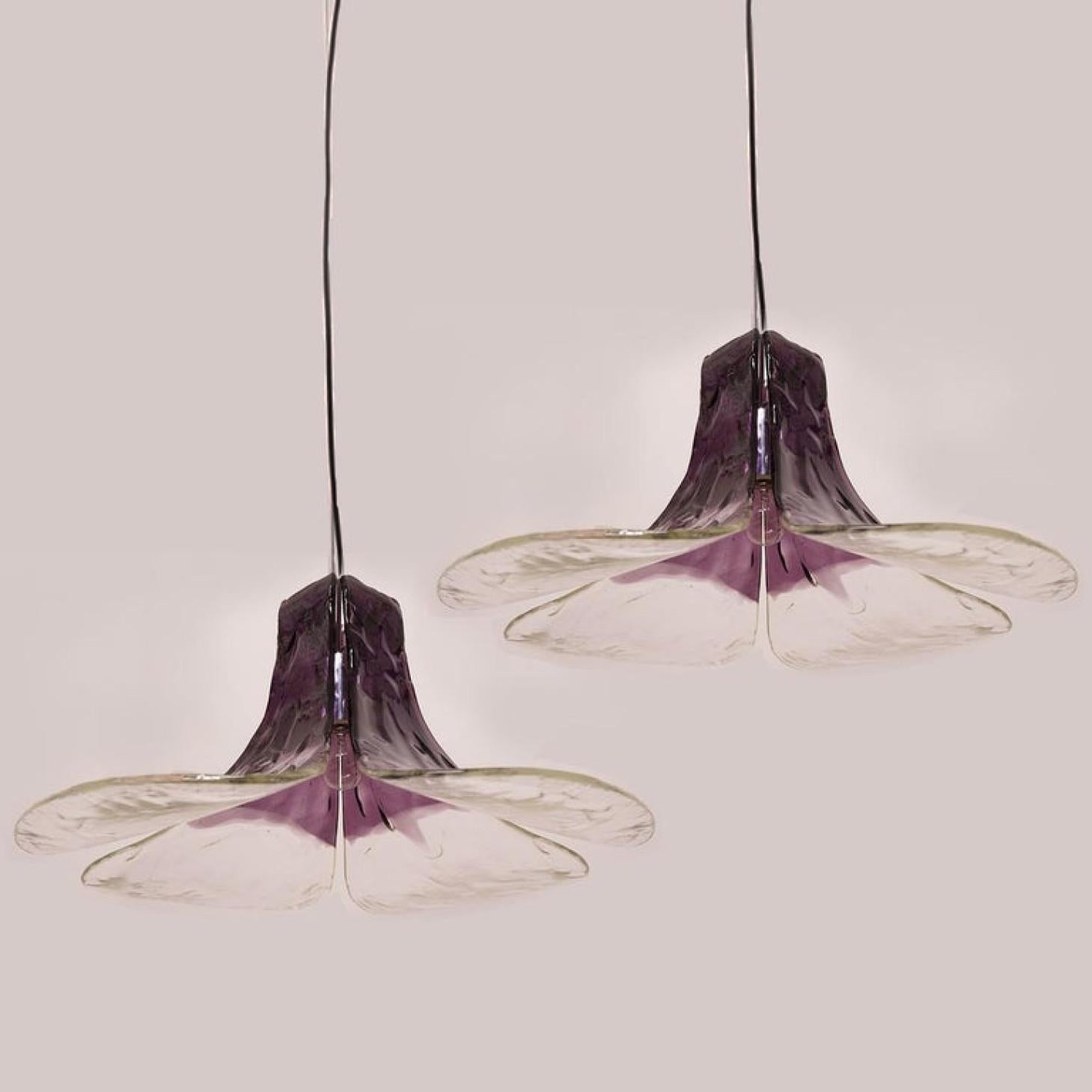 Austrian 1 of the 2 Purple Clear Pendant Lamps by Carlo Nason for Kalmar, 1970s For Sale