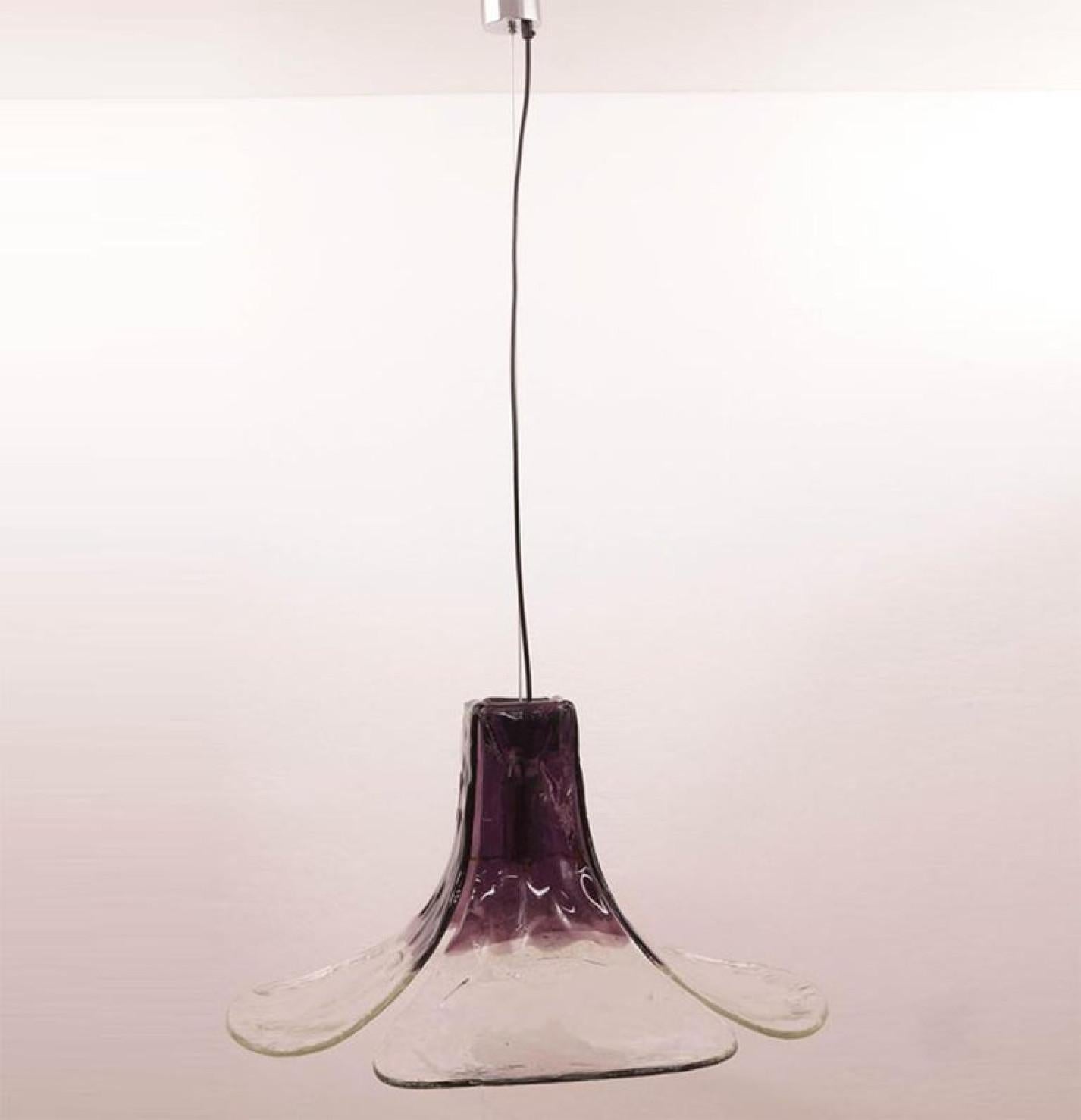 Late 20th Century 1 of the 2 Purple Clear Pendant Lamps by Carlo Nason for Kalmar, 1970s For Sale
