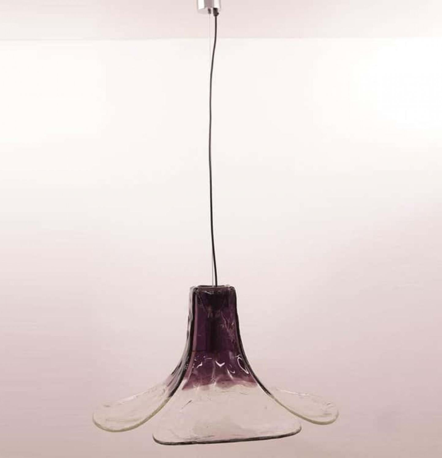 Late 20th Century 1 of the 2 Purple Clear Pendant Lamps by Carlo Nason for Kalmar, 1970s For Sale