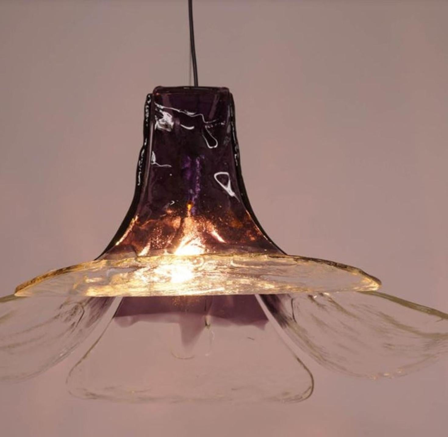 Metal 1 of the 2 Purple Clear Pendant Lamps by Carlo Nason for Kalmar, 1970s For Sale