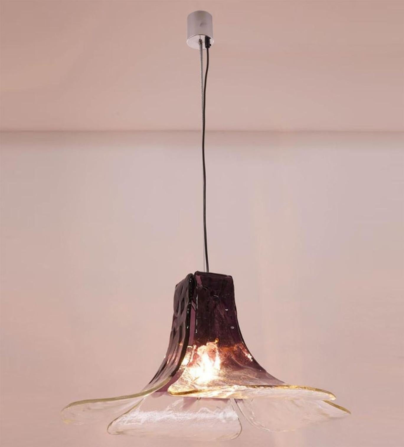 1 of the 2 Purple Clear Pendant Lamps by Carlo Nason for Kalmar, 1970s For Sale 1