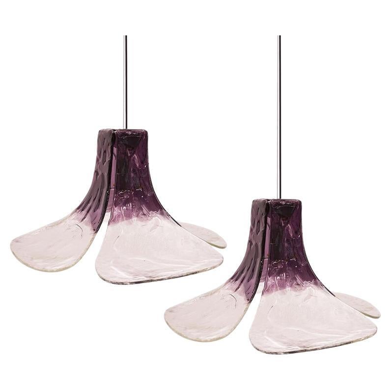1 of the 2 Purple Clear Pendant Lamps by Carlo Nason for Kalmar, 1970s For Sale