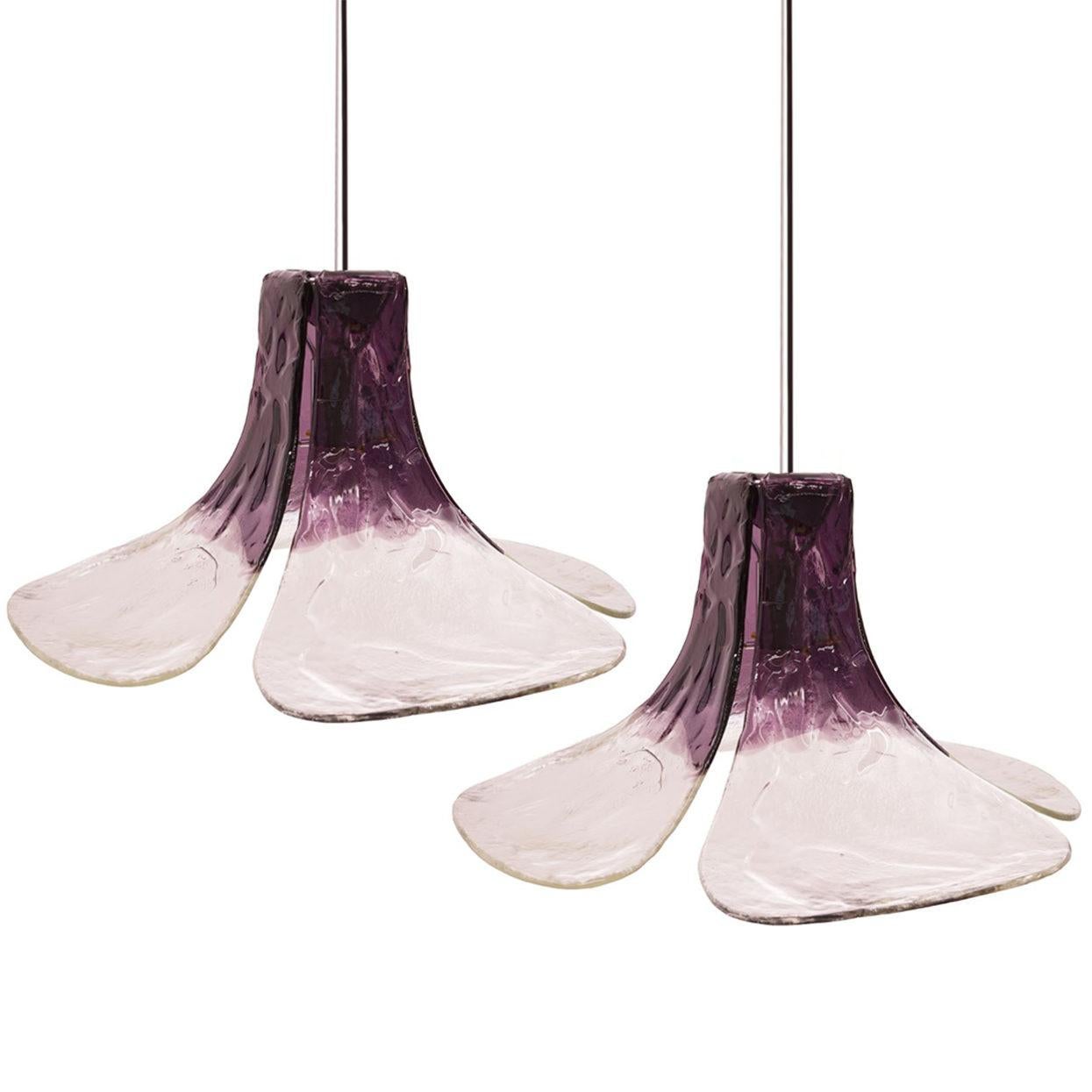 Austrian 1 of the 2 Purple Clear Pendant Lamps by Carlo Nason for Mazzega