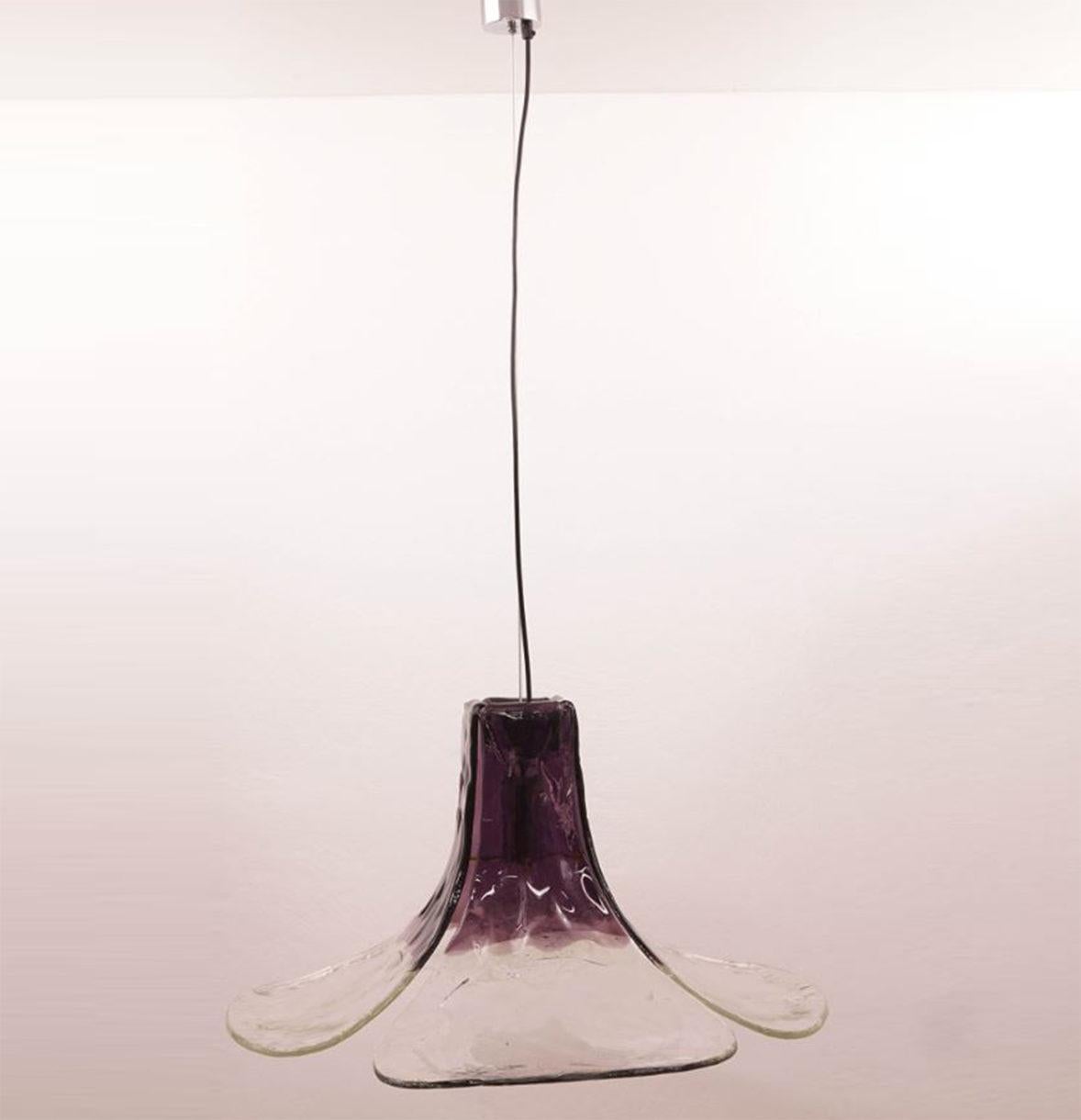 1 of the 2 Purple Clear Pendant Lamps by Carlo Nason for Mazzega 1