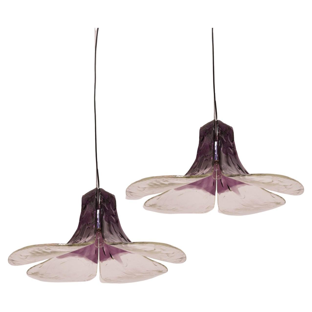 1 of the 2 Purple Clear Pendant Lamps by Carlo Nason for Mazzega