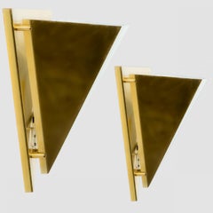 1 of the 2 Pyramid Shaped Massive Brass Wall Lamps, 1970s