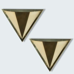 1 of the 2 Pyramid Shaped Massive Brass Wall Lamps, 1970s