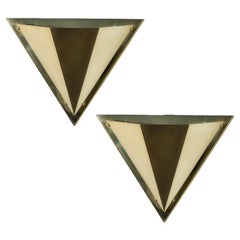 1 of the 2 Pyramid Shaped Massive Brass Wall Lamps, 1970s