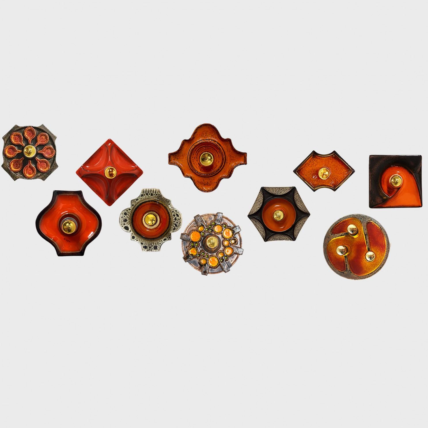 1 der 2 roten und braunen keramischen Wall Lights von Hustadt Keramik, Deutschland, 1970 im Angebot 4