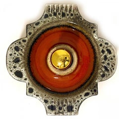 1 of the 2 Red and Brown Ceramic Wall Lights by Hustadt Keramik, Germany, 1970