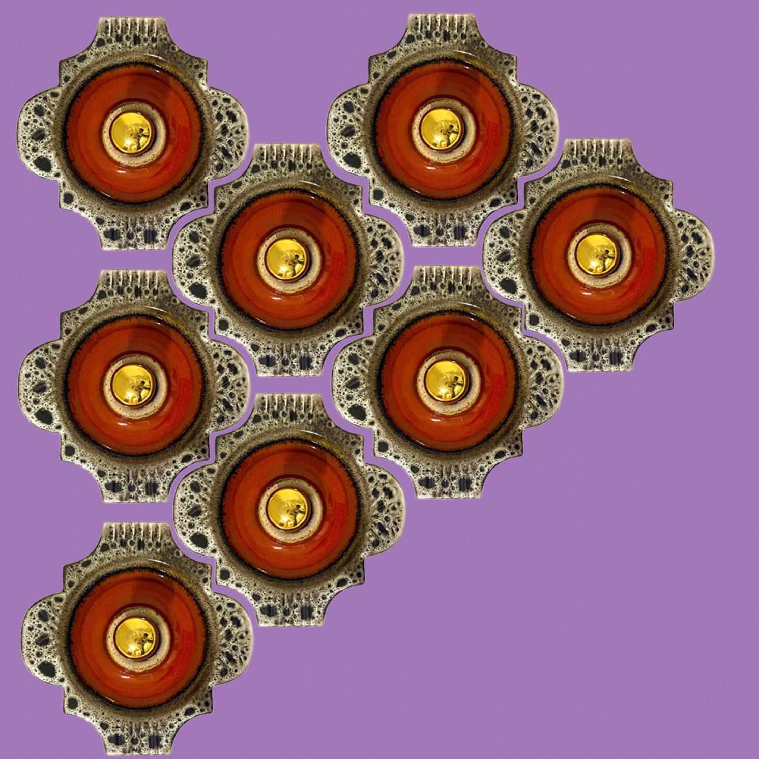 1 der 2 roten und braunen keramischen Wall Lights von Hustadt Keramik, Deutschland, 1970 im Zustand „Gut“ im Angebot in Rijssen, NL