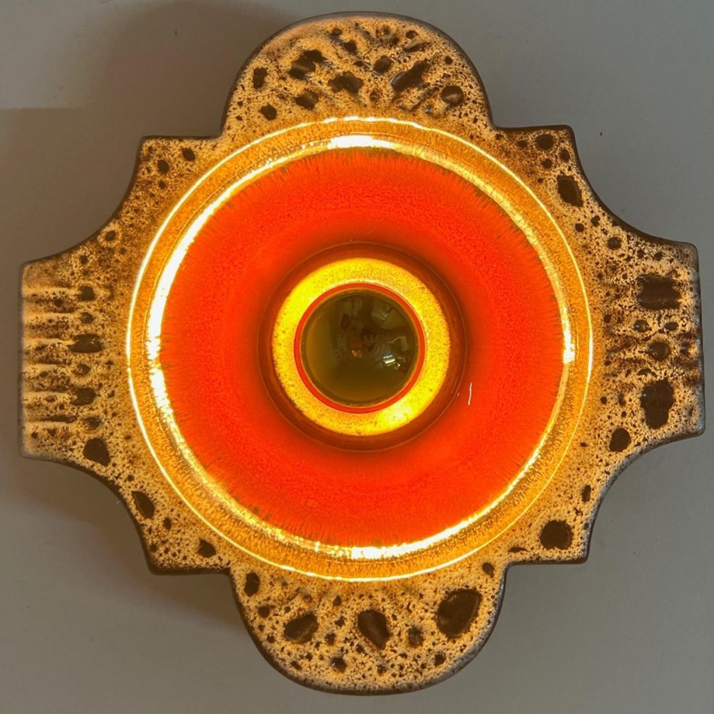 1 der 2 roten und braunen keramischen Wall Lights von Hustadt Keramik, Deutschland, 1970 im Angebot 2