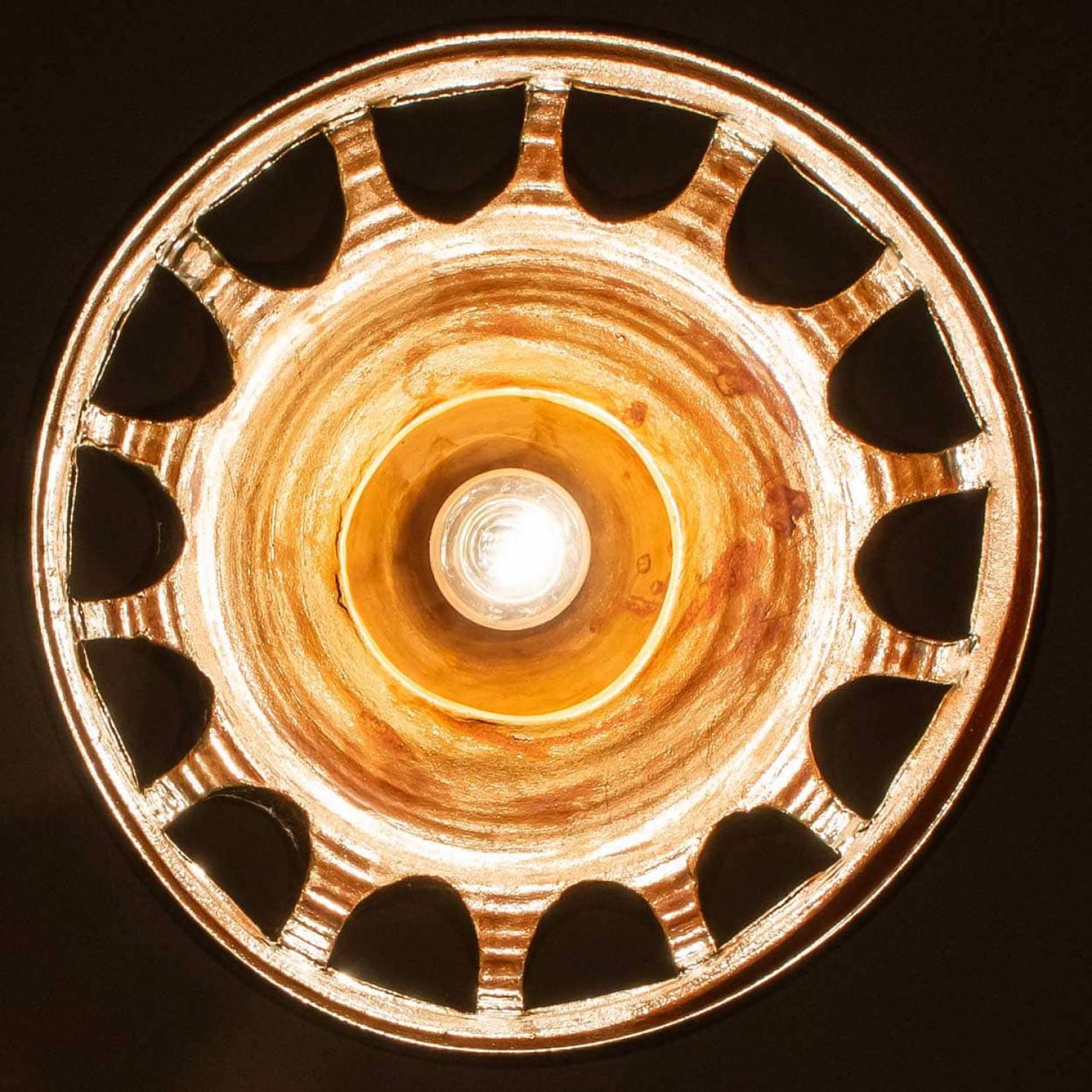 1 of the 2 Round Green Glazed Ceramic Pendant Lights, Germany, 1970s For Sale 9