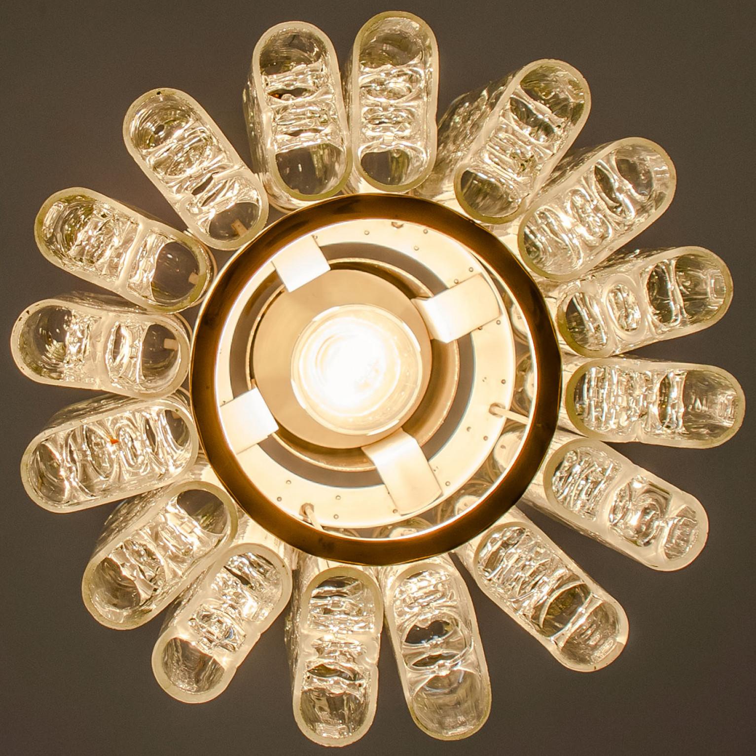 Other 1 of the 2 Round Textured Clear Glass Doria Pendant Lamp, 1960s For Sale