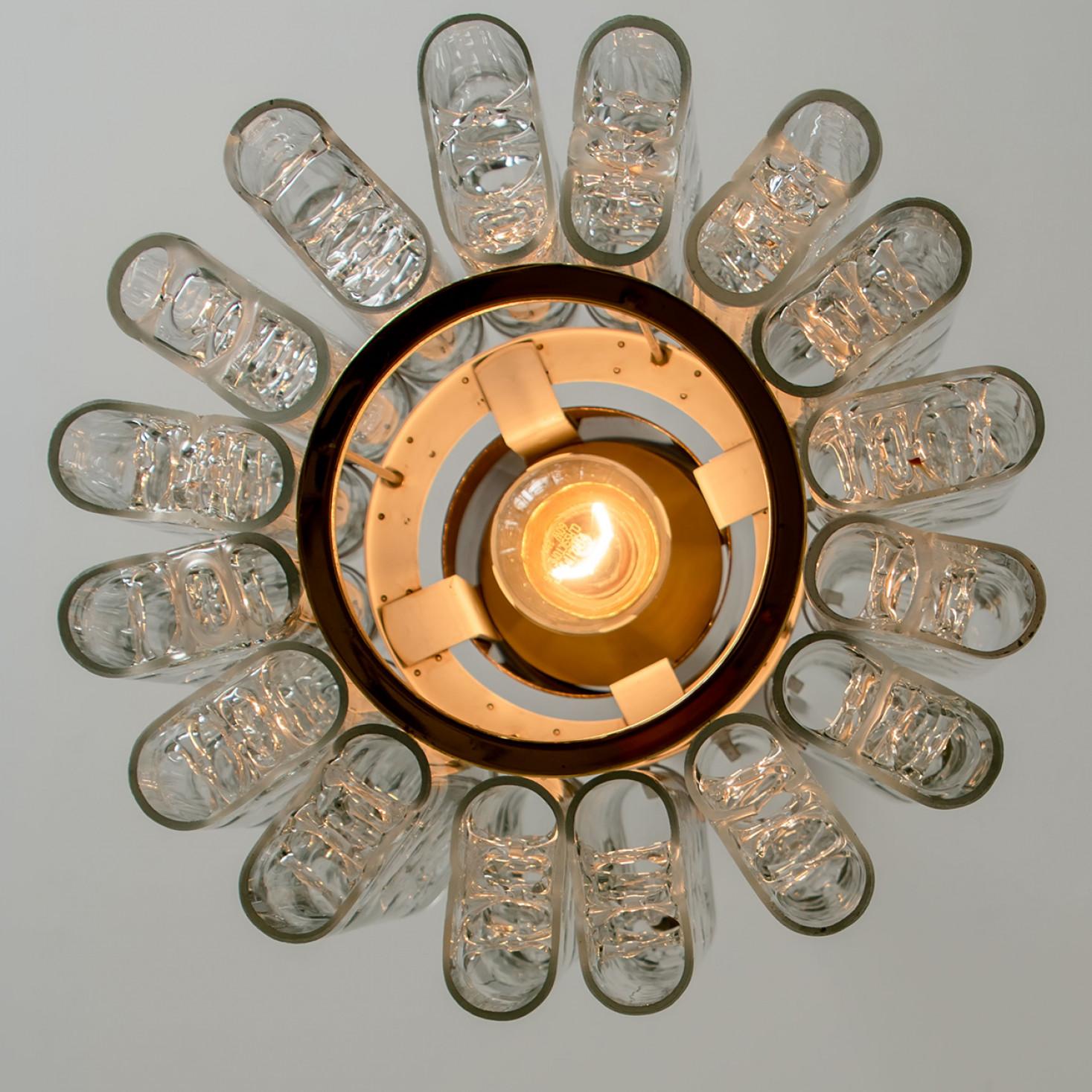 1 of the 2 Round Textured Clear Glass Doria Pendant Lamp, 1960s For Sale 1