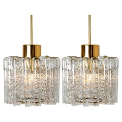 1 of the 2 Round Textured Clear Glass Doria Pendant Lamp, 1960s