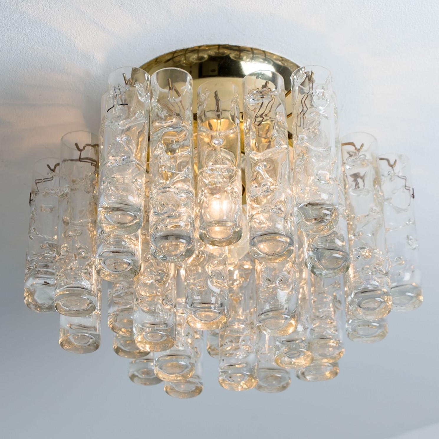1 of the 2 Round Textured Clear Glass Gold Flush Mount, 1960s, Doria Leuchten For Sale 2