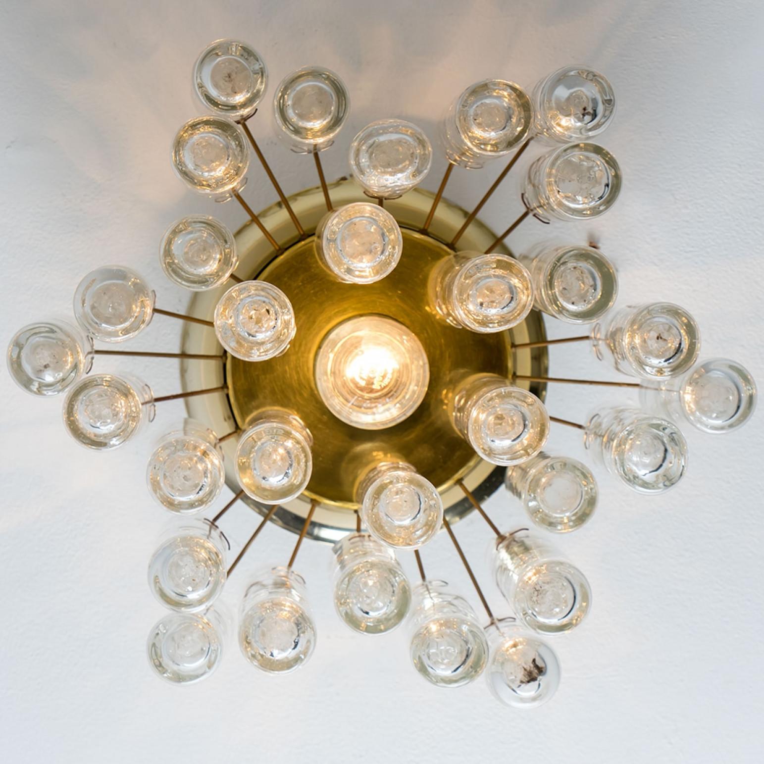 1 of the 2 Round Textured Clear Glass Gold Flush Mount, 1960s, Doria Leuchten For Sale 3