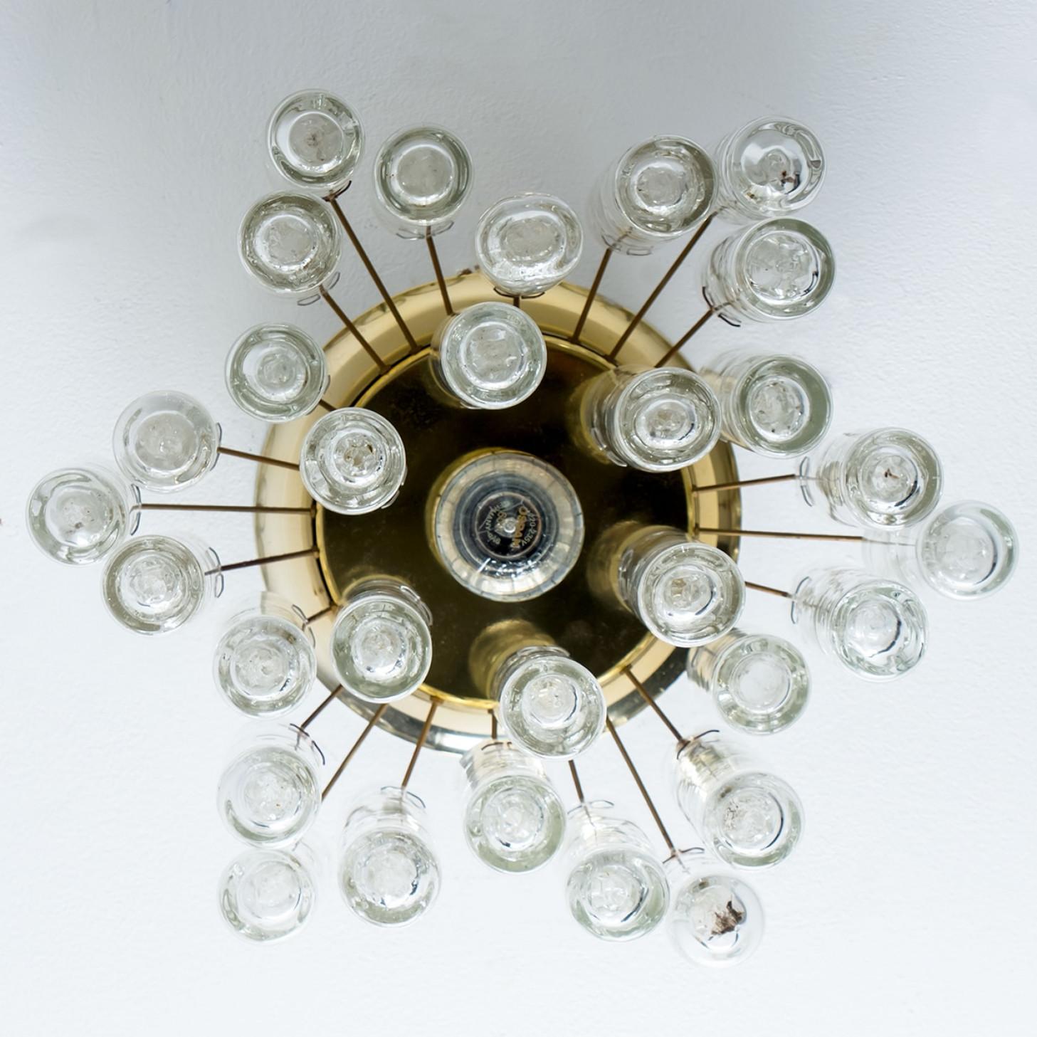 1 of the 2 Round Textured Clear Glass Gold Flush Mount, 1960s, Doria Leuchten For Sale 4