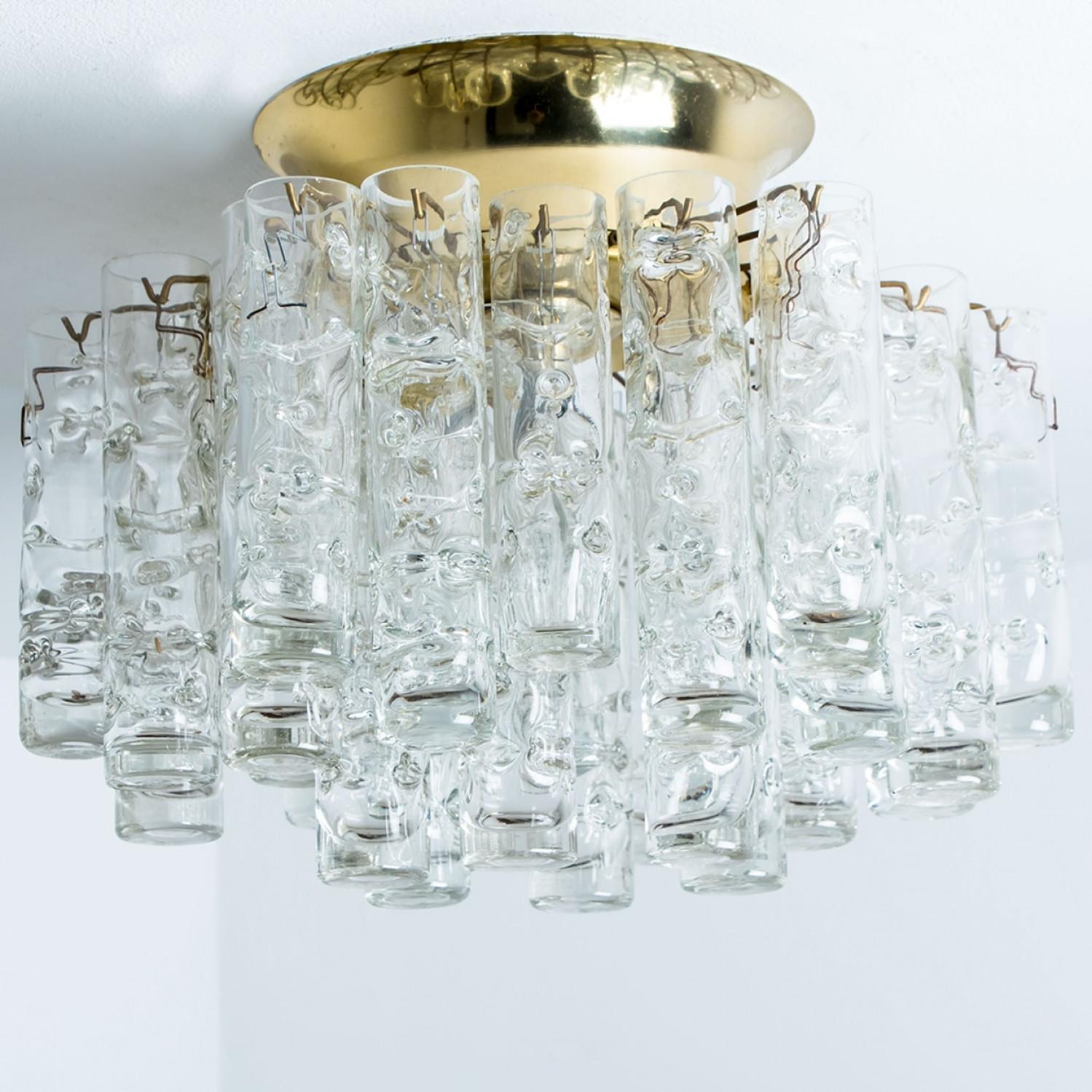 1 of the 2 Round Textured Clear Glass Gold Flush Mount, 1960s, Doria Leuchten For Sale 5
