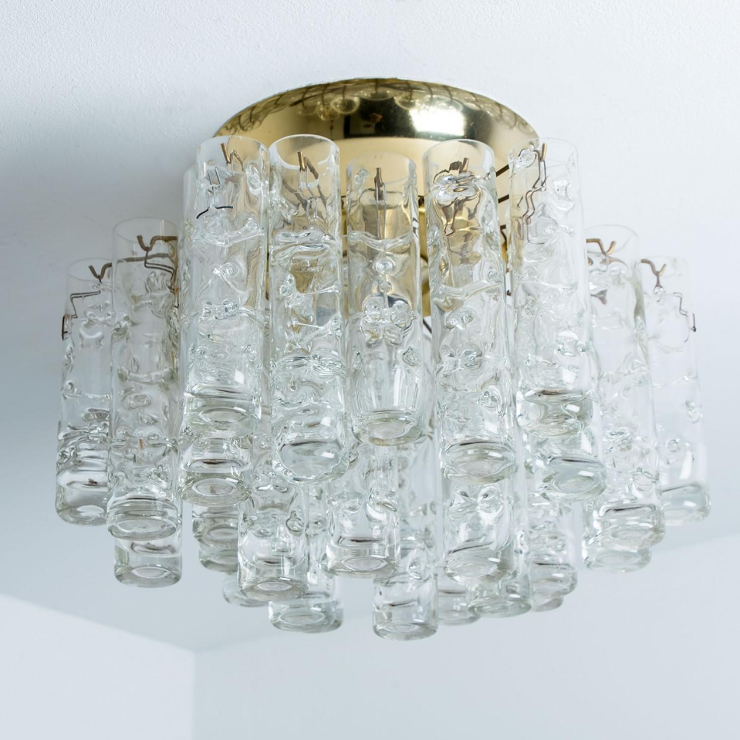 1 of the 2 Round Textured Clear Glass Gold Flush Mount, 1960s, Doria Leuchten For Sale 6
