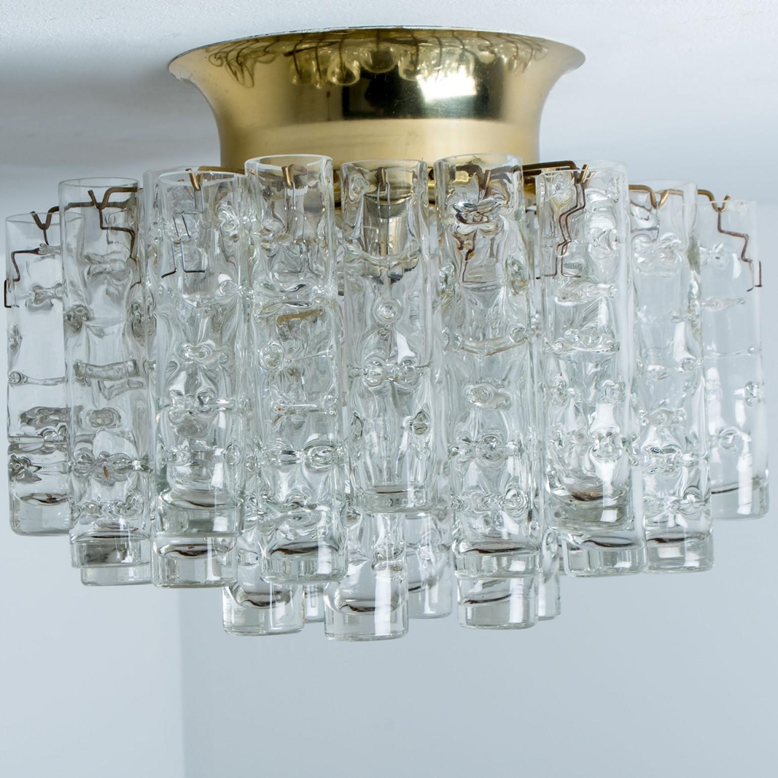 1 of the 2 Round Textured Clear Glass Gold Flush Mount, 1960s, Doria Leuchten For Sale 7