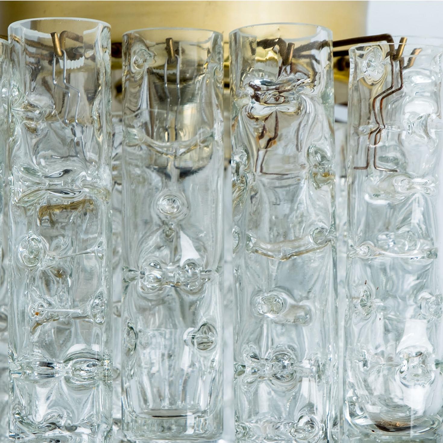 1 of the 2 Round Textured Clear Glass Gold Flush Mount, 1960s, Doria Leuchten For Sale 8