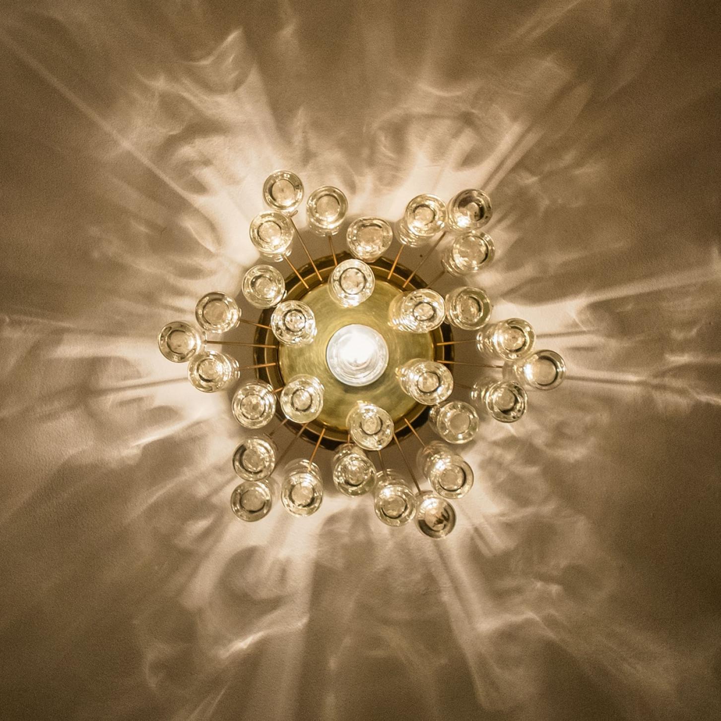 Other 1 of the 2 Round Textured Clear Glass Gold Flush Mount, 1960s, Doria Leuchten For Sale