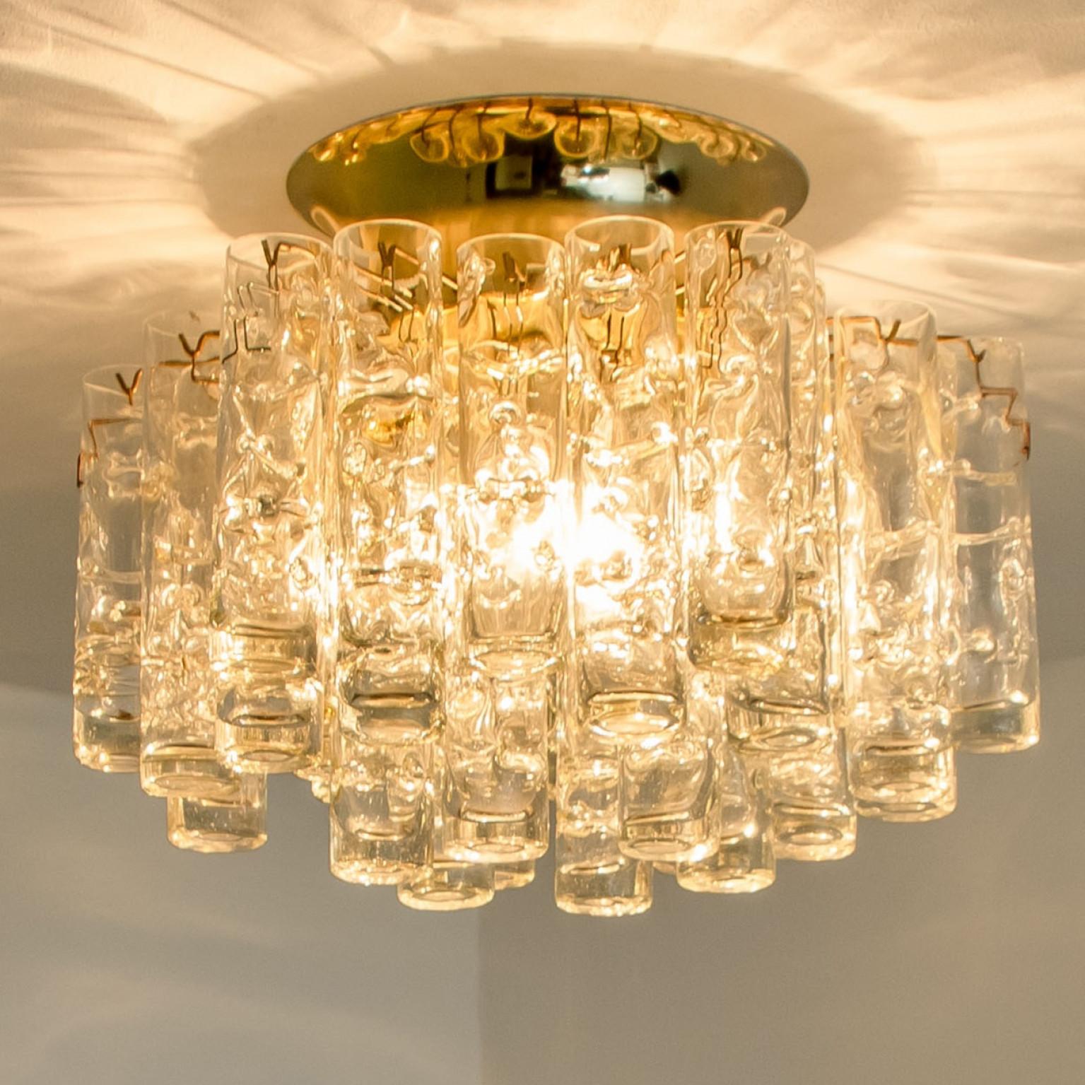 Mid-20th Century 1 of the 2 Round Textured Clear Glass Gold Flush Mount, 1960s, Doria Leuchten For Sale