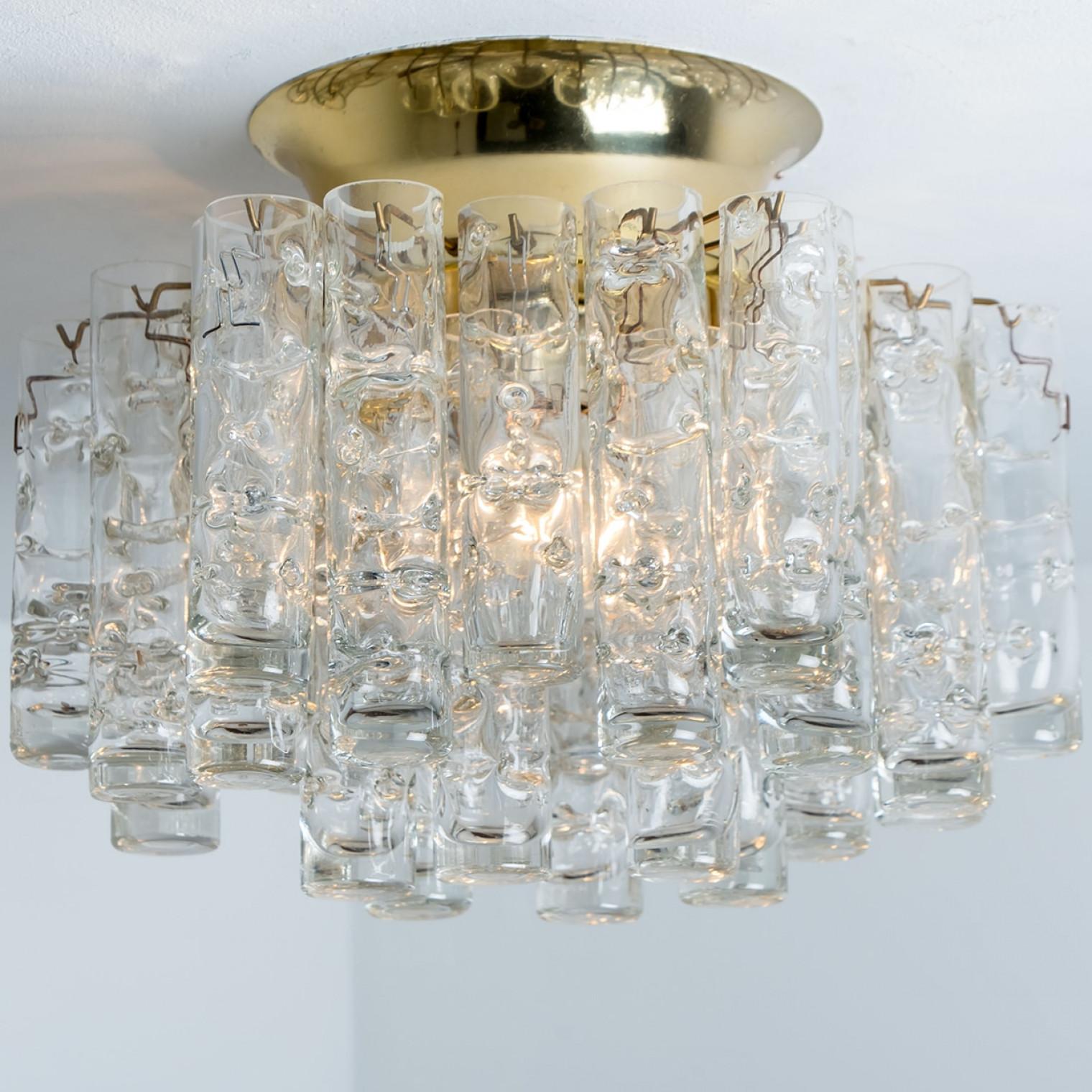 1 of the 2 Round Textured Clear Glass Gold Flush Mount, 1960s, Doria Leuchten For Sale 1