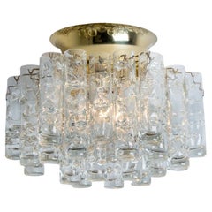 1 of the 2 Round Textured Clear Glass Gold Flush Mount, 1960s, Doria Leuchten